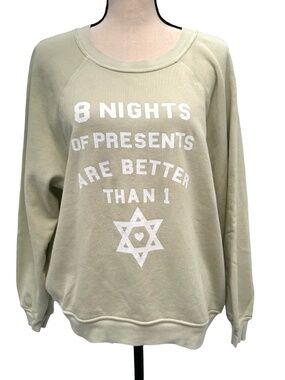 WILDFOX 8 NIGHTS OF PRESENTS HANUKKAH SAGE GREEN PULLOVER SWEATSHIRT